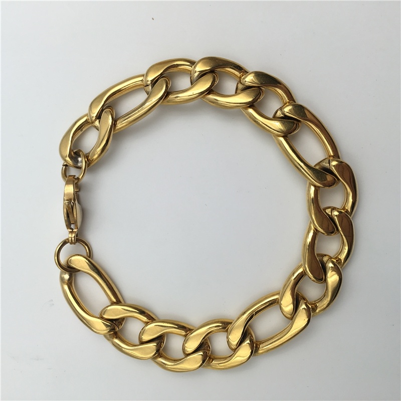 Men's Fashion Jewelry Gold-color Figaro Link Chain 316L Stainless Steel Bracelet B121