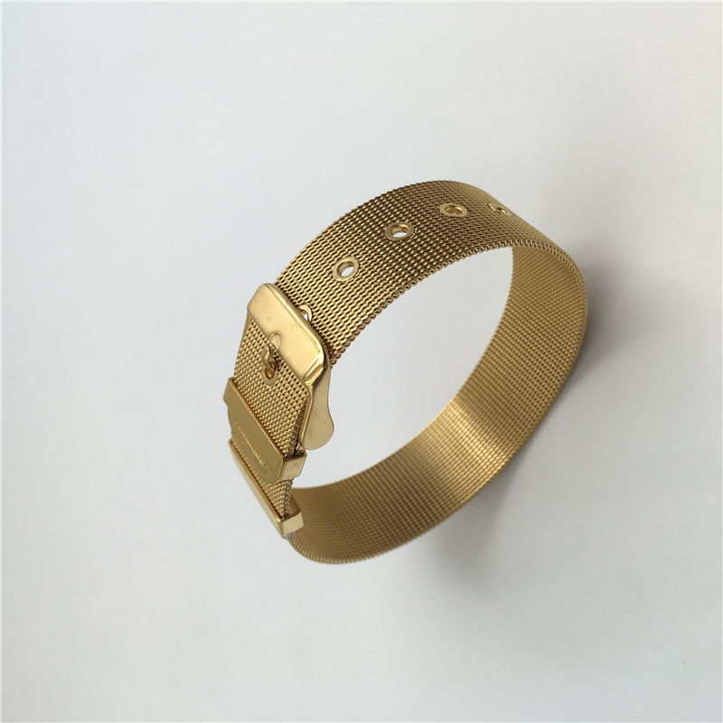 Men's Fashion Jewelry Gold-color 18mm Milanese Mesh Watch Strap Bangle 316L Stainless Steel Bracelet B123