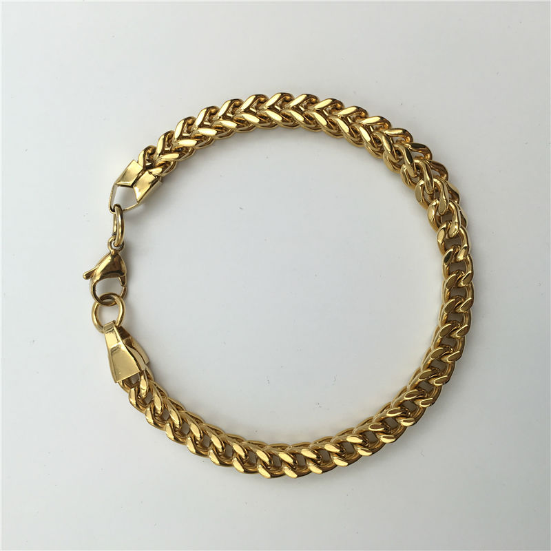 Men's Fashion Jewelry Gold-color Franco Chain 316L Stainless Steel Bracelet B108