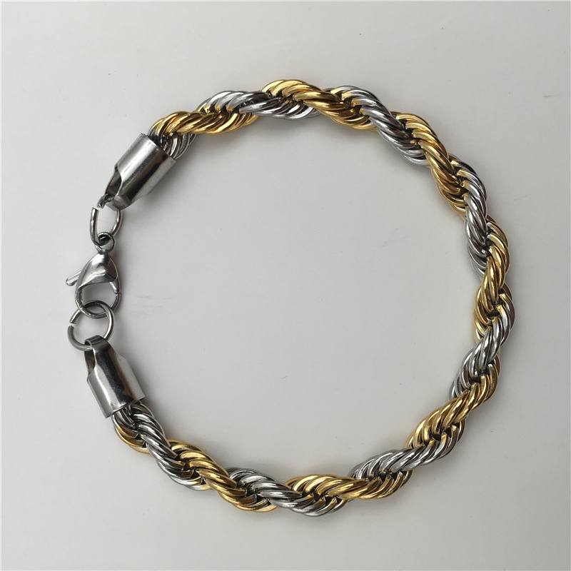 Men's Fashion Jewelry Two-Tone Pave Rope Chain 316L Stainless Steel Bracelet B142