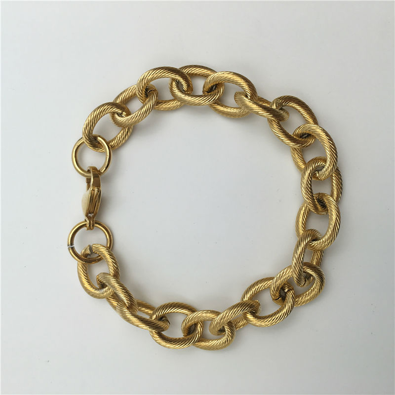 Men's Fashion Jewelry Gold-color Fancy Cable Chain 316L Stainless Steel Bracelet B106