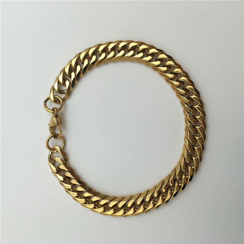 Men's Fashion Jewelry Gold-color Fancy Cuban Link Chain 316L Stainless Steel Bracelet B102