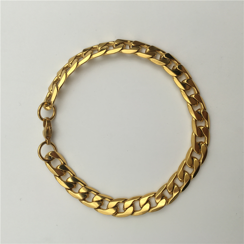 Men's Fashion Jewelry Gold-color 9mm Curb Link Chain 316L Stainless Steel Bracelet B118