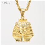 Egypt Pharaoh King Pendant Gold Plated Men Jewelry Rhinestone Inlaid Stainless Steel Ancient Style Vintage Necklace S101