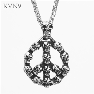 Peace Skull Pendant Necklace Men's Punk Jewelry Stainless Steel Vintage Necklace S104