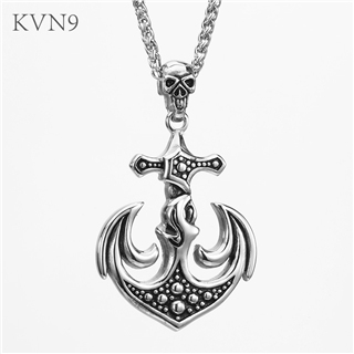 Skull Pirate Anchor Pendant Men Punk Jewelry Stainless Steel Navy Navigation Necklace S105