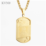 Dog Tag w/ Sacred Heart of Jesus Pendant Gold Plated Jewelry Stainless Steel Christian Necklace S111