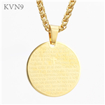 Round Coin w/The Lord's Prayer Pendant Men Necklace Gold Plated Stainless Steel Religious Jewelry S112