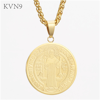 St. Benedict Exorcism Medal Pendant Necklace Gold Plated Jewelry Stainless Classic Religious Necklace S114