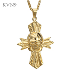 Cross with Skull Necklace Pendant Men's Gold Plated Jewelry Stainless Steel Skeleton Cross Chain Necklace S119/S120