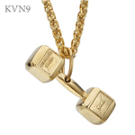 Punk Rock Dumbbell Necklace Pendant Trendy Gold Plated Jewelry Stainless Steel Bodybuilding Gym Necklace S139/S140