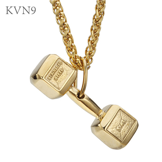 Punk Rock Dumbbell Necklace Pendant Trendy Gold Plated Jewelry Stainless Steel Bodybuilding Gym Necklace S139/S140