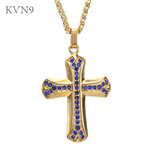 Cross Necklace Men Stainless steel Jewelry Gold Plated with Rhinestone Inlaid Cross Pendant Chain Necklace S145/S146