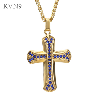 Cross Necklace Men Stainless steel Jewelry Gold Plated with Rhinestone Inlaid Cross Pendant Chain Necklace S145/S146
