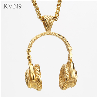 Trendy Headphone Pendant Necklace Men Women Gold Plated Jewelry Stainless Steel Earmuff Necklace S147/S148
