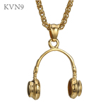 Trendy Earmuff Pendant Necklace Men Women Gold Plated Jewelry Stainless Steel Headphone Necklace S153/S154