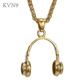 Trendy Earmuff Pendant Necklace Men Women Gold Plated Jewelry Stainless Steel Headphone Necklace S153/S154