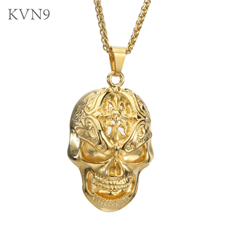 Skull Pendant Necklace Men's Punk Gold Plated Jewelry Stainless Steel Skeleton Chain Necklace S159/S160
