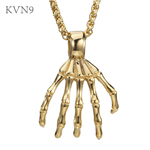 American Style Punk Skull Hand Pendant Necklace Gold Plated Jewelry Stainless Steel Skeleton Necklace S177/S178
