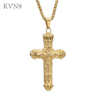 Cross with Crown Pendant Necklace Mens Gold Plated Religious Jewelry Stainless Steel Cross Chain Necklace S183/S184