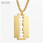 Razor Blade Shape Pendant Necklace Mens Gold Plated Jewelry Stainless Steel Fashion Necklace S185/S186