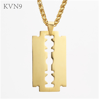 Razor Blade Shape Pendant Necklace Mens Gold Plated Jewelry Stainless Steel Fashion Necklace S185/S186