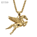 Flying Horse Pendant Necklace Gold Plated Punk Jewelry Stainless Steel Animal Necklace S187/S188