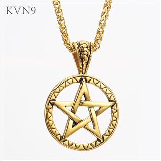 Pentagram Pentacle Talisman Pendant Mens Punk Gold Plated Jewelry Stainless Steel Pentacle Seal Necklace S191/S192