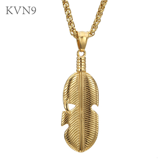 New Hot Feather Pendant Necklace Men/Women Trendy Gold Plated Jewelry Stainless Steel Plume Chain Necklace S205/S206