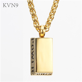 Square Block w/ Power Slogan Pendant Men Gold Plated Jewelry Stainless Steel Necklace S207/S208