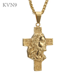 Antique Cross w/ Jesus Piece Pendant Mens Religious Gold Plated Jewelry Stainless Steel Cross Necklace S209/S210