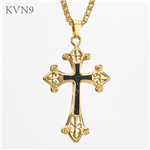 Latin Cross Fleuree Necklace Men Stainless steel Jewelry Gold Plated with Stone Inlaid Budded Cross Pendant Chain Necklace S213/S214