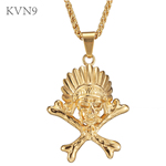 Indian Head Skull & Crossbones Pendant Necklace Gold Plated Jewelry Stainless Steel Skull Bones Necklace S217/S218