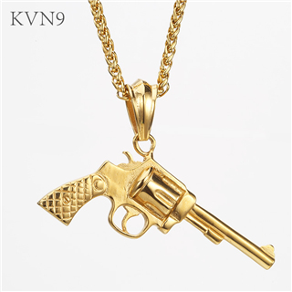 American Style Pistol Pendant Hip Hop Gold Plated Jewelry Stainless Steel Trendy Handgun Necklace S219/S220
