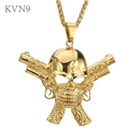 American Style Punk Double Guns Skull Pendant Necklace Gold Plated Jewelry Stainless Steel Pirate Necklace S223/S224