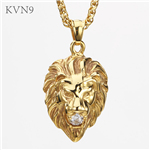 Lion Head with Rhinestone Pendant Gold Plated Hip Pop Jewelry Stainless Steel Animal Pendant & Necklace S225/S226