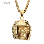 Helmeted Skull Pendant Necklace Men's Punk Gold Plated Jewelry Stainless Steel Skeleton Chain Necklace S231/S232