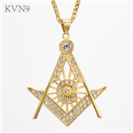 Trendy Free and Accepted Masons Pendant Gold Plated Jewelry  Rhinestone Inlaid Stainless Steel Religious Necklace S239/S240