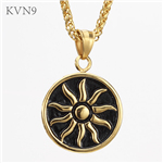 Sun Totem Round Medal Pendant Antique Gold Plated Jewelry Stainless Steel Necklace S245/S246