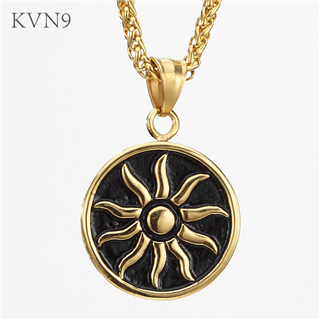 Sun Totem Round Medal Pendant Antique Gold Plated Jewelry Stainless Steel Necklace S245/S246