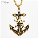 Retro Skull Pirate Anchor Pendant Men Punk Gold Plated  Jewelry Stainless Steel Navy Navigation Pendant & Necklace S247/S248
