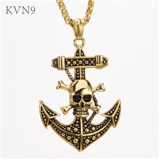 Retro Skull Pirate Anchor Pendant Men Punk Gold Plated  Jewelry Stainless Steel Navy Navigation Pendant & Necklace S247/S248