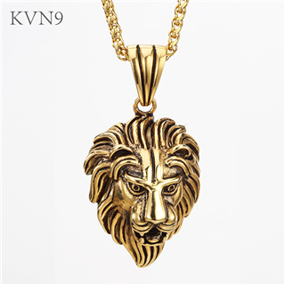 Lion Head Pendant Gold Plated Hip Pop Jewelry Stainless Steel Animal Pendant & Necklace S249/S250