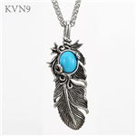 New Hot Feather Pendant Necklace Stone Inlaid Jewelry Stainless Steel Plume Chain Necklace S255