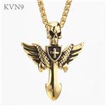 Flying Skull Cross Pendant Necklace Men Stainless steel Gold Plated Jewelry Trendy Cross Wings Necklace S265/S266