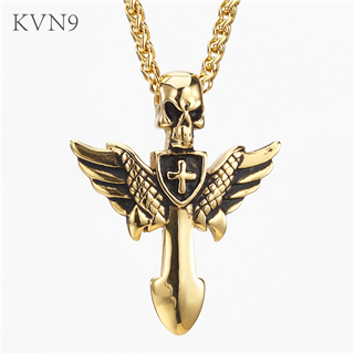 Flying Skull Cross Pendant Necklace Men Stainless steel Gold Plated Jewelry Trendy Cross Wings Necklace S265/S266