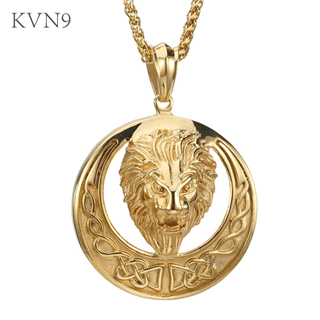Lion Head Medal Pendant Gold Plated Punk Jewelry Stainless Steel Animal Pendant & Necklace S270/S271/S272