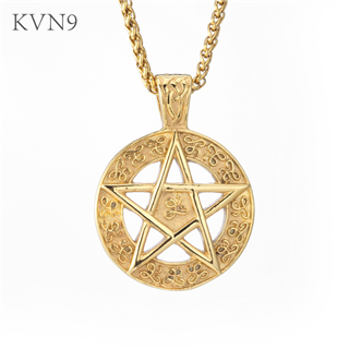 Pentagram Pentacle Talisman Seal Pendant Necklace Mens Gold Plated Jewelry Stainless Steel Pentacle Necklace S289/S290
