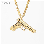 American Style Pistol Pendant Hip Hop Gold Plated Jewelry Stainless Steel Trendy Handgun Necklace S295/S296