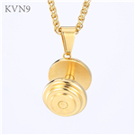 Punk Rock Dumbbell Pendant Trendy Gold Plated Jewelry Stainless Steel Bodybuilding Gym Necklace S307/S308